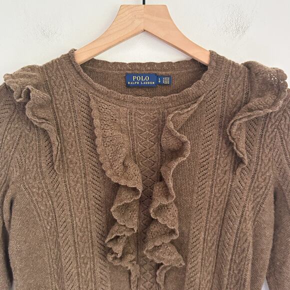 Ralph Lauren Ruffle Wool Knitted Pullover Sweater Size L Brown - Picture 2 of 7